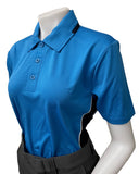 WOMEN'S NCAA SOFTBALL STYLE SHORT SLEEVE BODY FLEX UMPIRE SHIRTS BRIGHT BLUE & MIDNIGHT NAVY